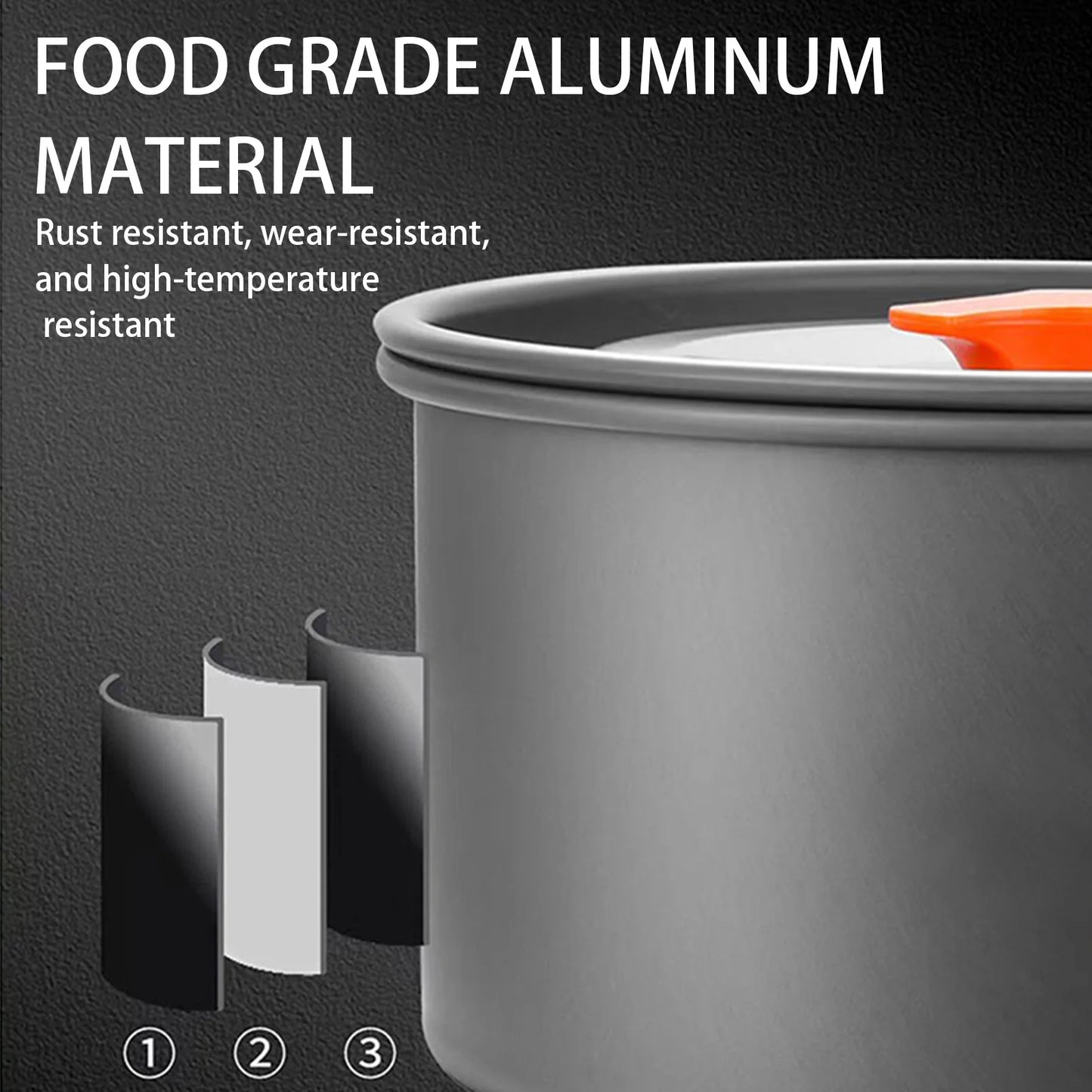 3pcs Camping Cookware Set Portable Non-Stick Aluminum Alloy Pot Pan 1.1L Kettle kit for Outdoor Survival Cooking Supplies