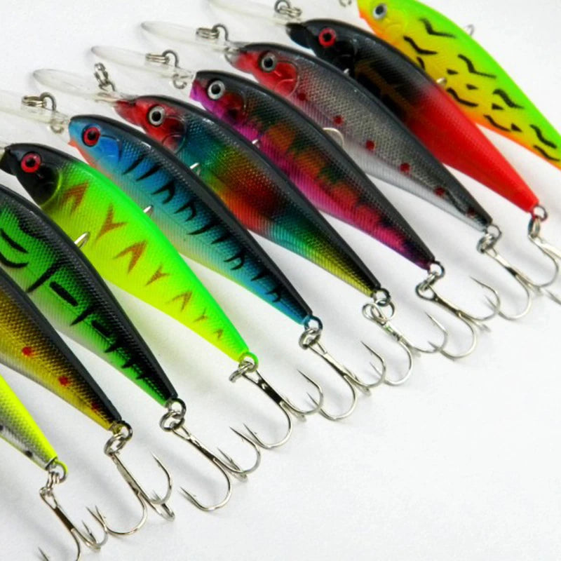 10 PCS Fake Fish Lure Set Wobbler Baits with Built-in Bell Hard Fishing Supplies for Bass Trout Salmon Artificial Bionic Lures