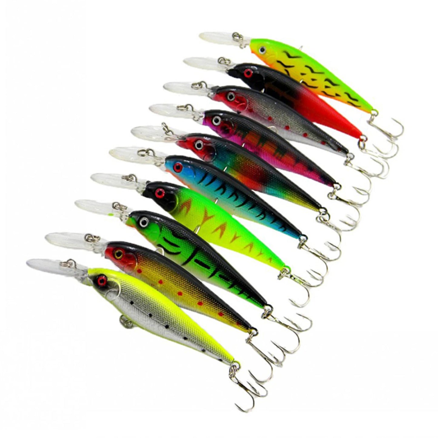 10 PCS Fake Fish Lure Set Wobbler Baits with Built-in Bell Hard Fishing Supplies for Bass Trout Salmon Artificial Bionic Lures
