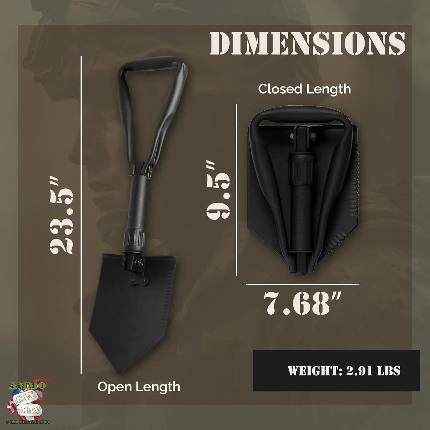 Military-grade folding entrenching tool 2-piece set, portable multi-functional survival shovel for camping
