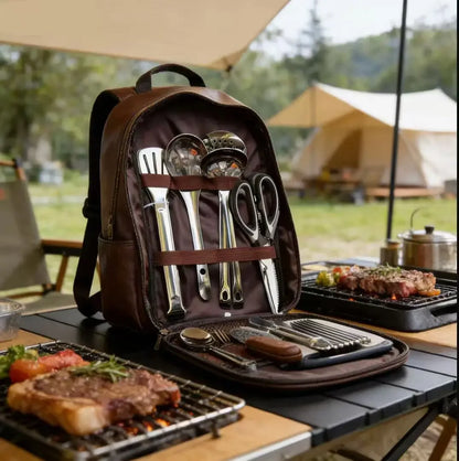 11-Piece Portable Camping Kitchen Utensil Set Multifunctional Outdoor Cooking Tools Kit with Carry Bag for Hiking Picnic BBQ