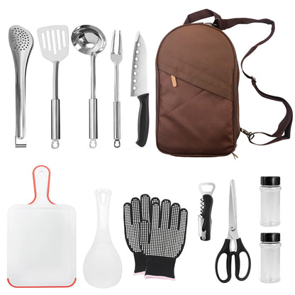 12Pcs Camp Cooking Utensil Set & Outdoor Kitchen Gear Cookware Kit, Portable Compact Carry Case for Camping, Hiking, Travel, BBQ