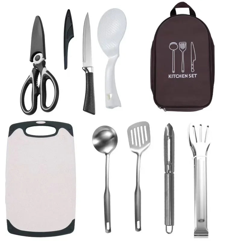 11-Piece Portable Camping Kitchen Utensil Set Multifunctional Outdoor Cooking Tools Kit with Carry Bag for Hiking Picnic BBQ