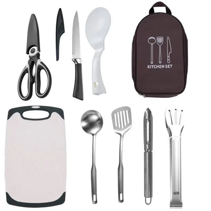 11-Piece Portable Camping Kitchen Utensil Set Multifunctional Outdoor Cooking Tools Kit with Carry Bag for Hiking Picnic BBQ