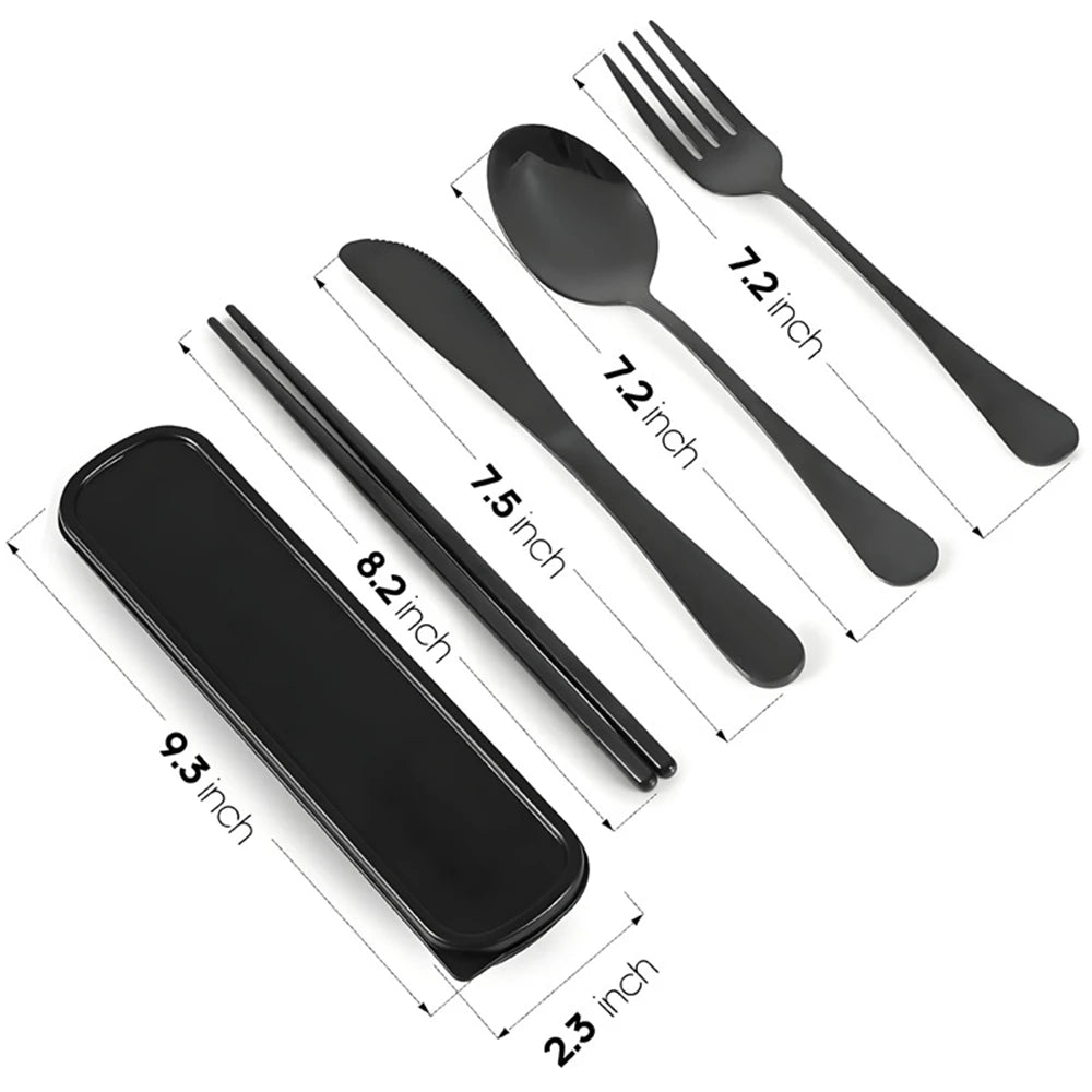 Utensils With Case Stainless Steel Travel Cutlery Set Portable Silverware Fork Spoon Tableware Camping Picnic Work School Lunch
