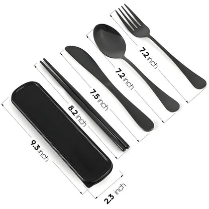 Utensils With Case Stainless Steel Travel Cutlery Set Portable Silverware Fork Spoon Tableware Camping Picnic Work School Lunch