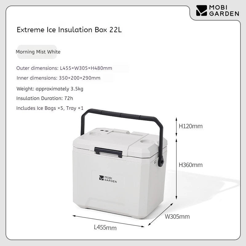 MOBI GARDEN 22L/16L/5L Insulation Ice Box Portable Camping Outdoor Picnic Fresh Food Grade Car Refrigerator Freezer Cooler Box