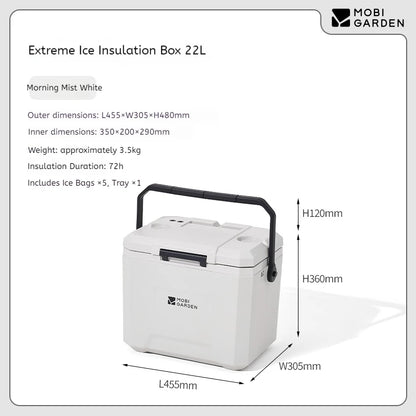 MOBI GARDEN 22L/16L/5L Insulation Ice Box Portable Camping Outdoor Picnic Fresh Food Grade Car Refrigerator Freezer Cooler Box