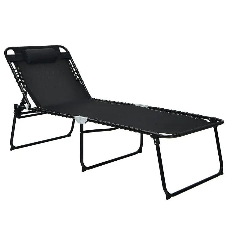4-Position Adjustable Backrest and Footrest Folding Lounge Chaise for Outdoor Sun Lounging