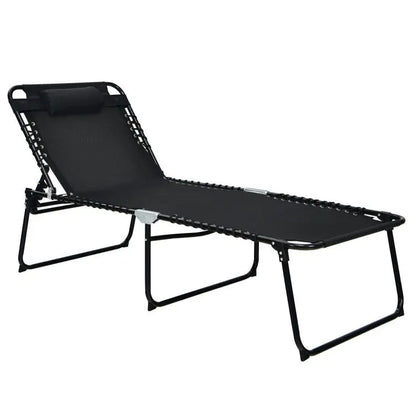 4-Position Adjustable Backrest and Footrest Folding Lounge Chaise for Outdoor Sun Lounging