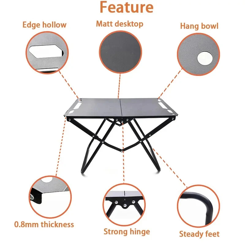 Foldable Lightweight Outdoor Table, Portable Picnic and Camping Table with Hollow Edge, Hangable Feature for Easy Carry