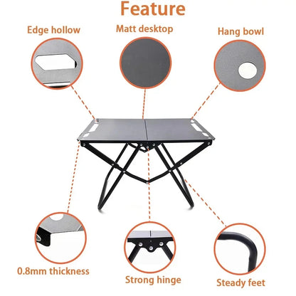 Foldable Lightweight Outdoor Table, Portable Picnic and Camping Table with Hollow Edge, Hangable Feature for Easy Carry