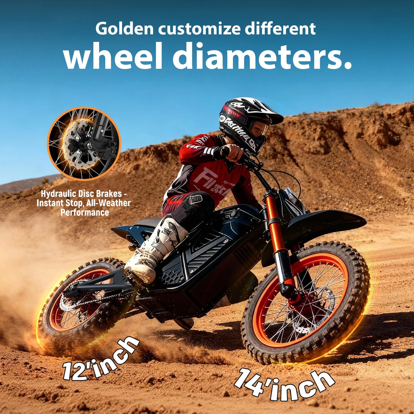 Eskute Electric Mini Dirt Bike for Teens & Adults, 14"/12" Fat Tire 3500W Electric Motorcycle, 48V23AH Battery Ebike 38MPH
