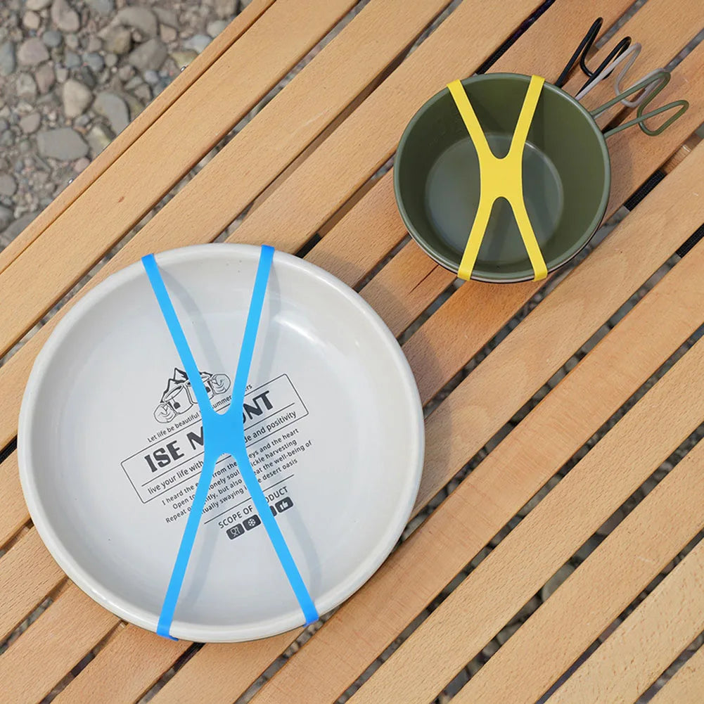 Outdoor Camping H Shape Silicone Straps Tableware Tying Bands 123/195MM High Elasticity Bands Lunch Box Dish Gift Packaging Ties