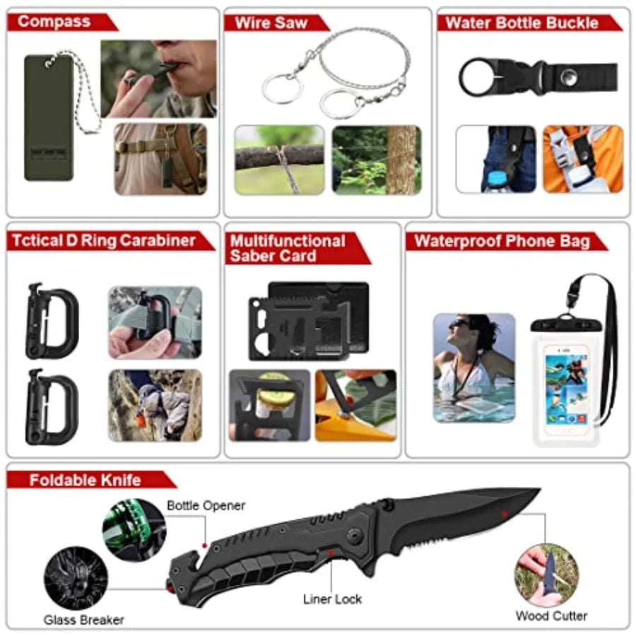 Survival Kit, 251 Pcs Survival Gear First Aid Kit with Molle System Compatible Bag and Emergency Tent, Emergency Kit for Earthq