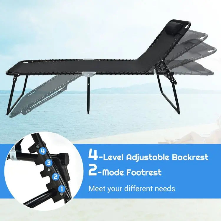 4-Position Adjustable Backrest and Footrest Folding Lounge Chaise for Outdoor Sun Lounging
