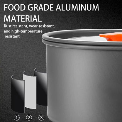 3pcs Camping Cookware Set Portable Non-Stick Aluminum Alloy Pot Pan 1.1L Kettle kit for Outdoor Survival Cooking Supplies