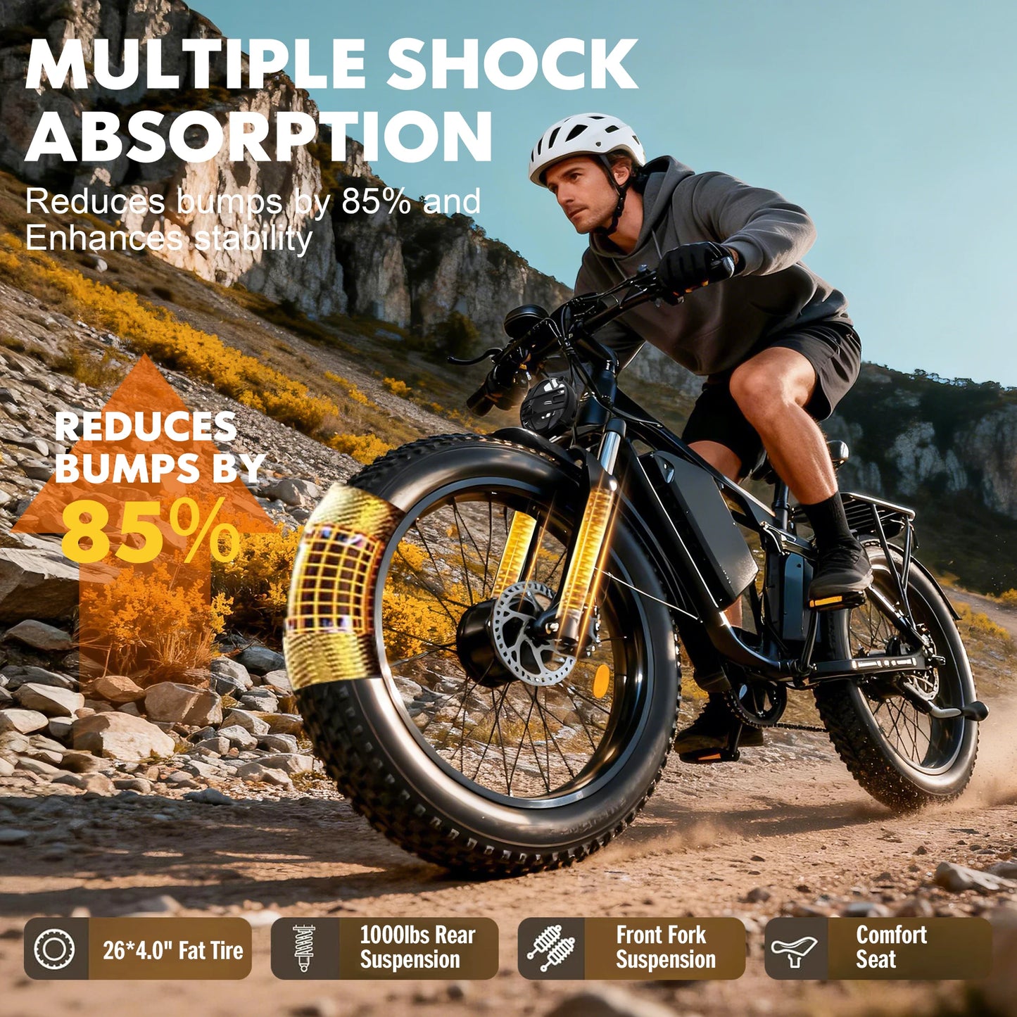 Da03 Electric Bike for Adults, 6000W Dual Motor, 60V25AH Battery, 45MPH, 26 x 4" Off-Road Mountain E-Bike Dual Shock Absorbers