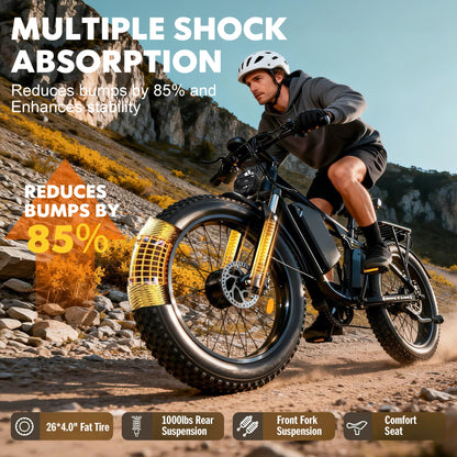 Da03 Electric Bike for Adults, 6000W Dual Motor, 60V25AH Battery, 45MPH, 26 x 4" Off-Road Mountain E-Bike Dual Shock Absorbers