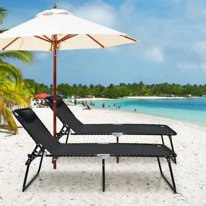 4-Position Adjustable Backrest and Footrest Folding Lounge Chaise for Outdoor Sun Lounging