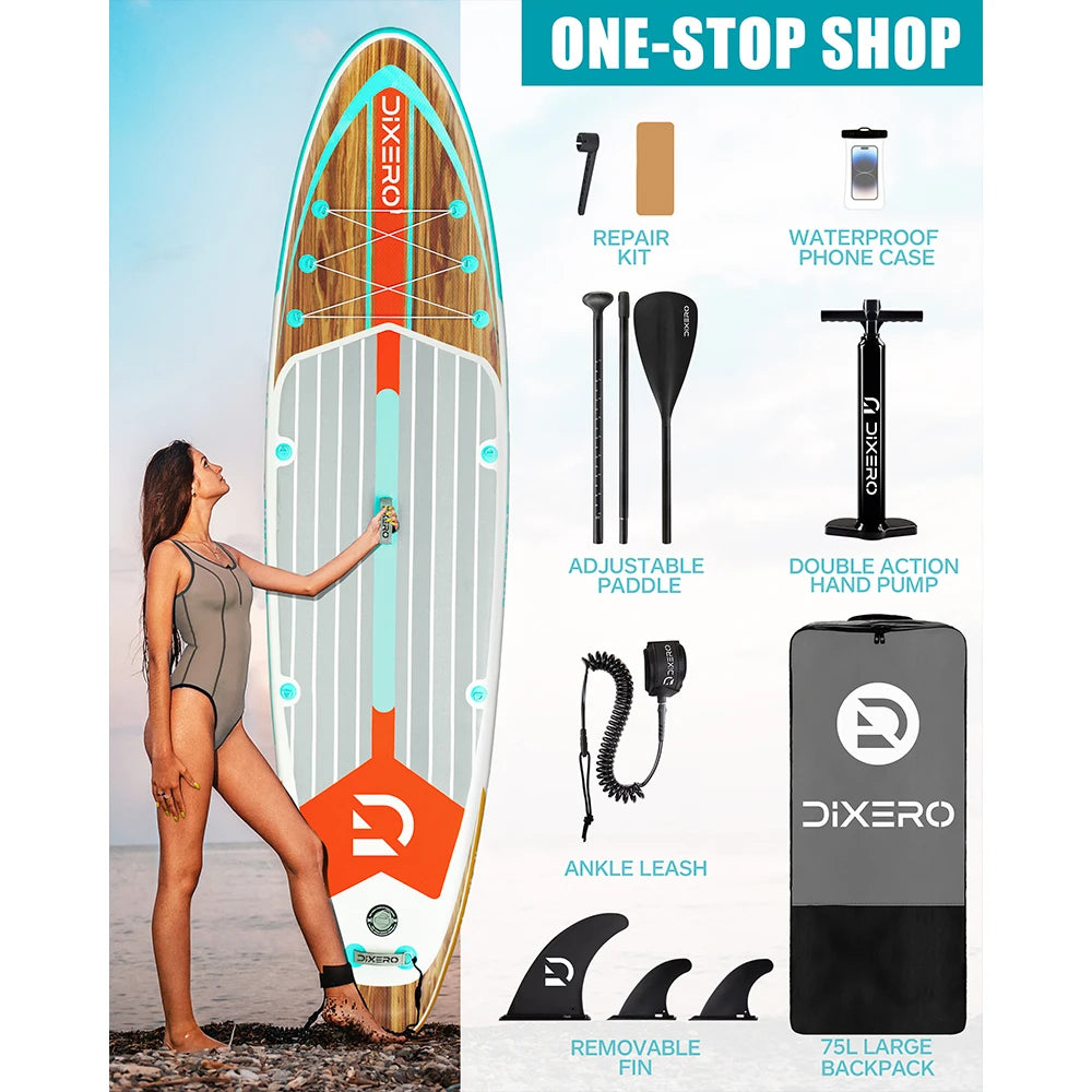 DIXERO Inflatable Paddle Board 11''x33''x6''Adult Standing