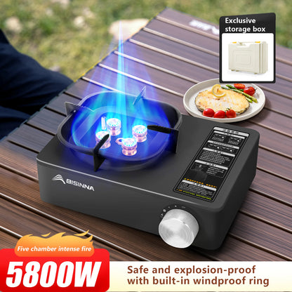 BISINNA Camping Gas Stove 5800W High Firepower Outdoor Portable Cassette Burner for Picnic Hiking Trekking