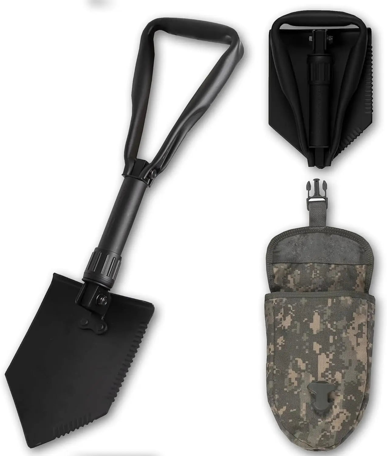Military-grade folding entrenching tool 2-piece set, portable multi-functional survival shovel for camping