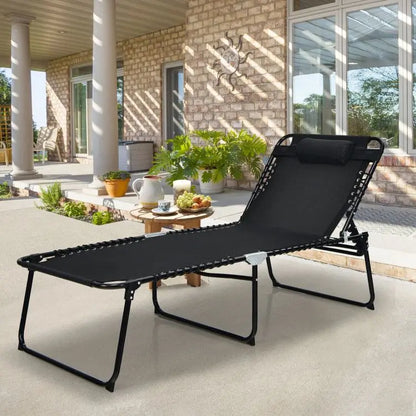 4-Position Adjustable Backrest and Footrest Folding Lounge Chaise for Outdoor Sun Lounging