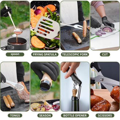 12Pcs Camp Cooking Utensil Set & Outdoor Kitchen Gear Cookware Kit, Portable Compact Carry Case for Camping, Hiking, Travel, BBQ