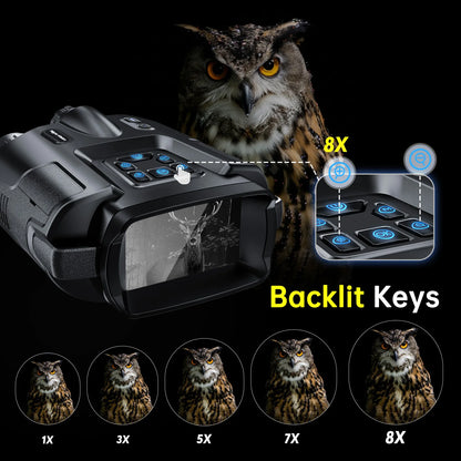 Night Vision Binoculars 4K Infrared 5000mAH Rechargeable 8X Digital Zoom 600 Meters Darkness Goggles 5000mAh Rechargeable, 64GB Card Included for Wildlife Observation & Surveillance