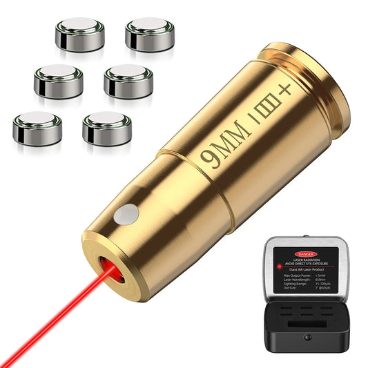 Bore Sight Laser 9mm  Red Laser Boresighter with Portable Tin Case and Extra Batteries