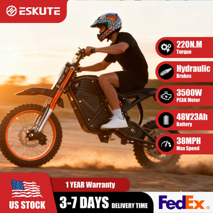 Eskute Electric Mini Dirt Bike for Teens & Adults, 14"/12" Fat Tire 3500W Electric Motorcycle, 48V23AH Battery Ebike 38MPH