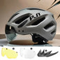 PJT New LED Bike Helmet With Sun Goggle Visor Rechargeable LED Men Bicycle Helmet Sunglasses Shield Road MTB Cycling Helmets