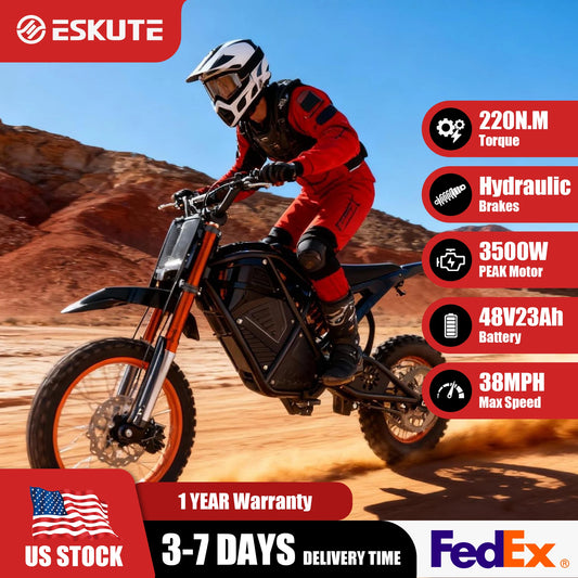 Eskute Electric Mini Dirt Bike for Teens & Adults, 14"/12" Fat Tire 3500W Electric Motorcycle, 48V23AH Battery Ebike 38MPH