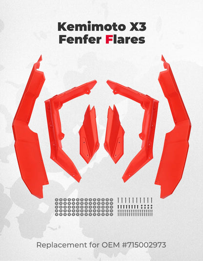 UTV Red Super Extended Fender Flares For Can Am Maverick X3