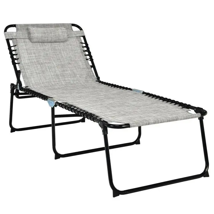 4-Position Adjustable Backrest and Footrest Folding Lounge Chaise for Outdoor Sun Lounging