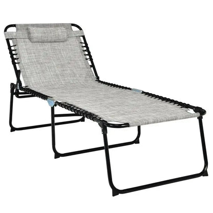 4-Position Adjustable Backrest and Footrest Folding Lounge Chaise for Outdoor Sun Lounging