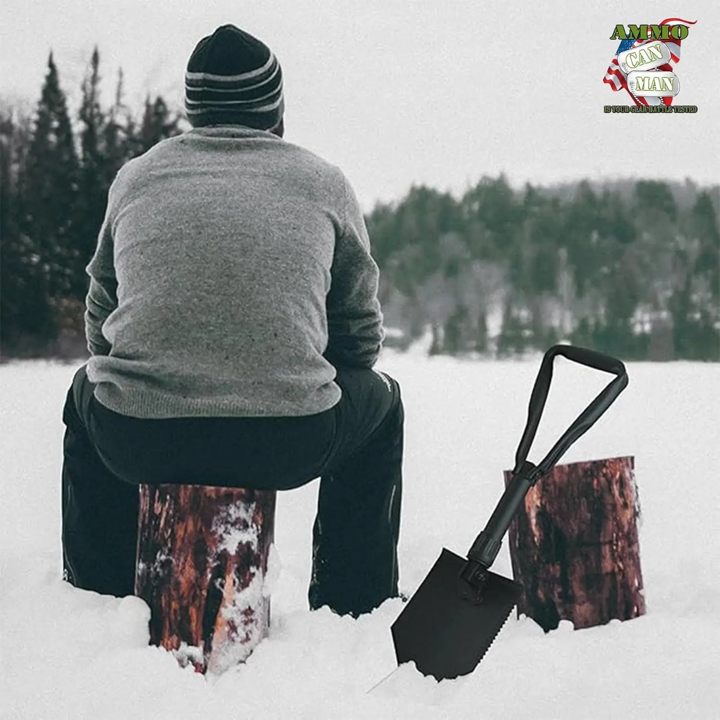 Military-grade folding entrenching tool 2-piece set, portable multi-functional survival shovel for camping