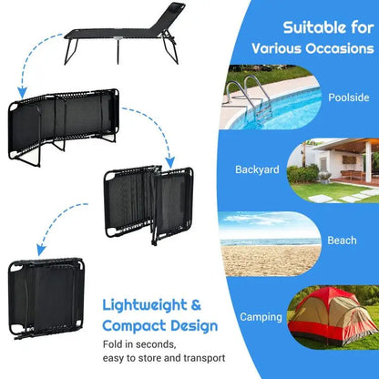 4-Position Adjustable Backrest and Footrest Folding Lounge Chaise for Outdoor Sun Lounging