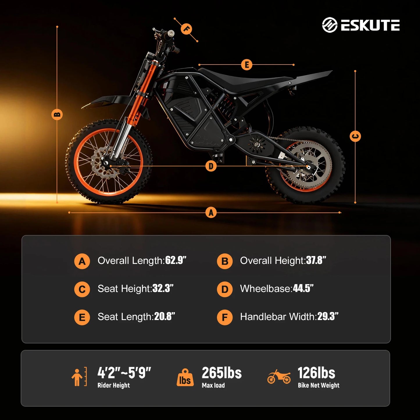 Eskute Electric Mini Dirt Bike for Teens & Adults, 14"/12" Fat Tire 3500W Electric Motorcycle, 48V23AH Battery Ebike 38MPH