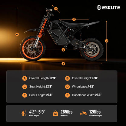 Eskute Electric Mini Dirt Bike for Teens & Adults, 14"/12" Fat Tire 3500W Electric Motorcycle, 48V23AH Battery Ebike 38MPH