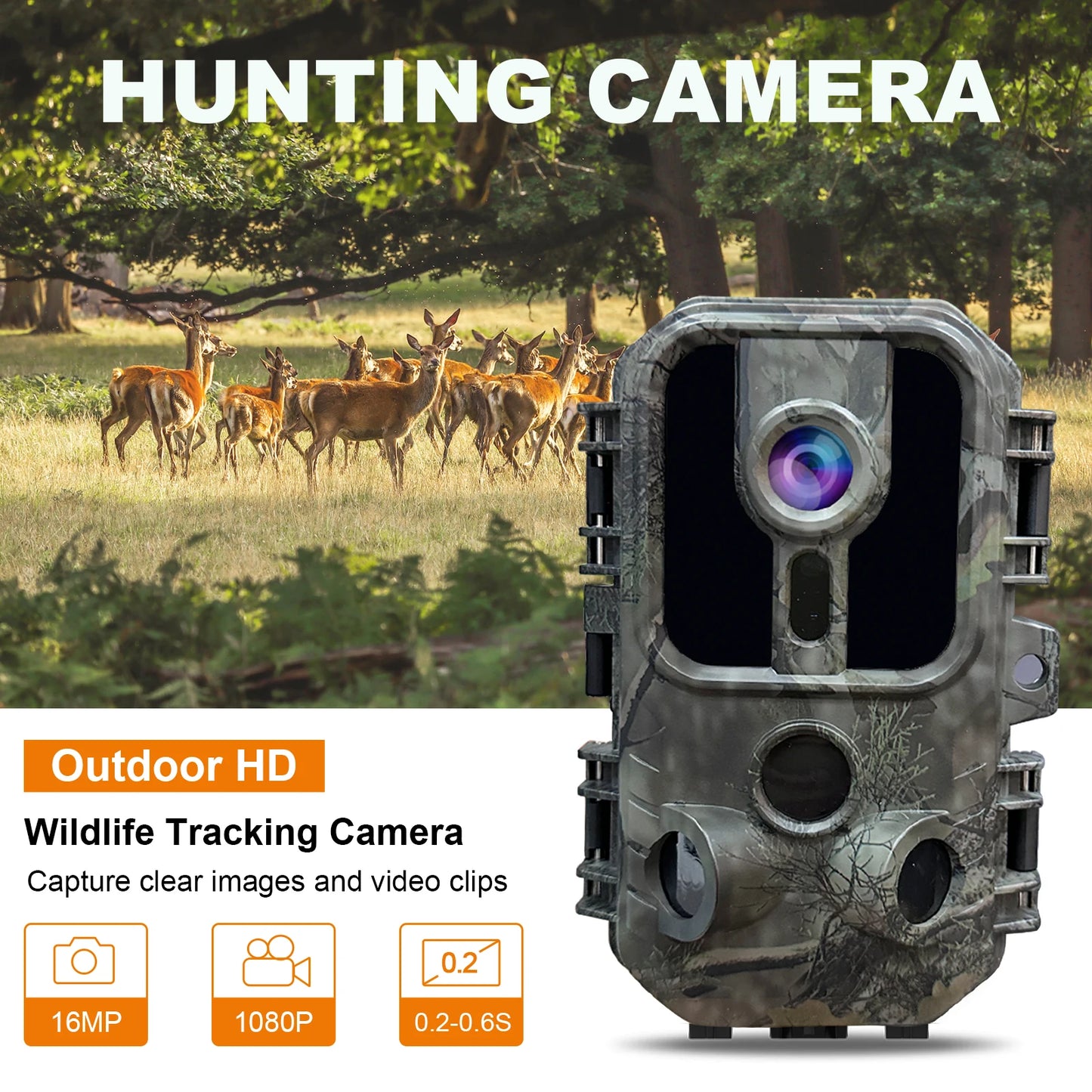 Hunting Trail Camera 16MP 1080P Night Vision Wildlife Camera For Outdoor Camping Security Night Vision Monitoring Hunting Camera