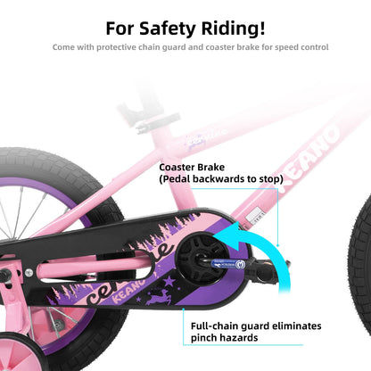 KEANO 14 16 20 Inch Kids Bike for Girls Ages 3-10 Years, Girls' Bikes with Training Wheels, Chain guard, Basket, Children's Bike