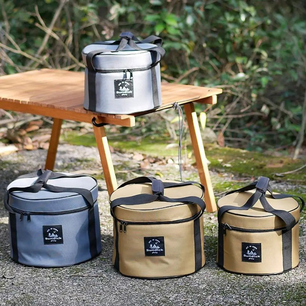 Professional Oxford Cloth Picnic Bag Cylindrical Waterproof Dinnerware Organizer 9/14L Pot Storage Bucket BBQ