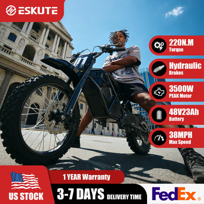 Eskute Electric Mini Dirt Bike for Teens & Adults, 14"/12" Fat Tire 3500W Electric Motorcycle, 48V23AH Battery Ebike 38MPH