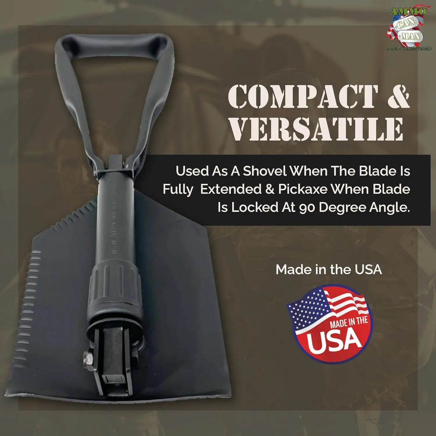 Military-grade folding entrenching tool 2-piece set, portable multi-functional survival shovel for camping