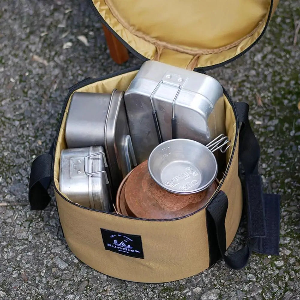 Professional Oxford Cloth Picnic Bag Cylindrical Waterproof Dinnerware Organizer 9/14L Pot Storage Bucket BBQ