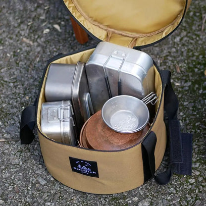 Professional Oxford Cloth Picnic Bag Cylindrical Waterproof Dinnerware Organizer 9/14L Pot Storage Bucket BBQ