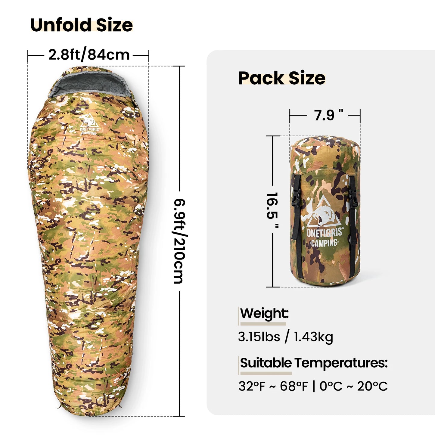 Camo Mummy Sleeping Bag 0~15C