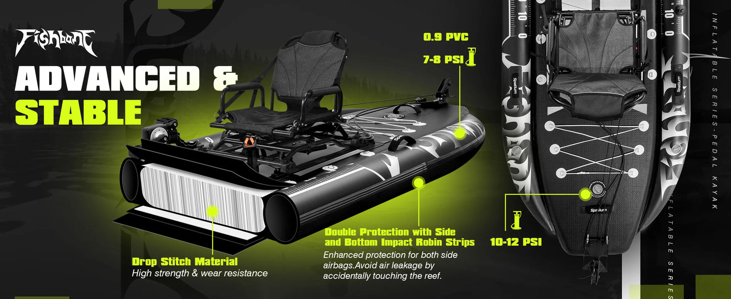 Spatium Fishing Kayak Boat Pedal Drive Sit on Top Pedal Drive Kayak Power System Orientation System, 11'*48"*6",Capacity 660LBS
